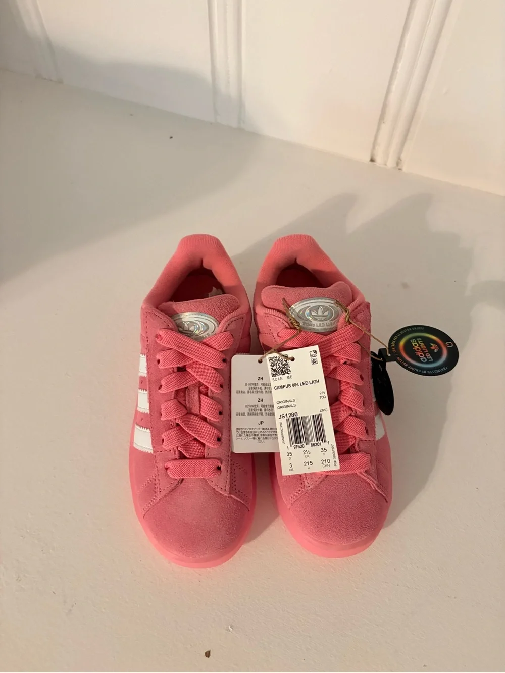 adidas Pink Kids Suede Sneakers with White Stripes